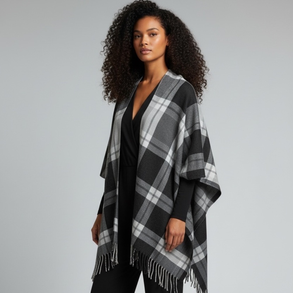 BCBGenertion Plaid Ruana Wrap